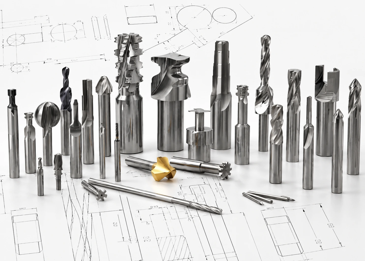 Range of custom end mills, drills, cutters and special profile tools