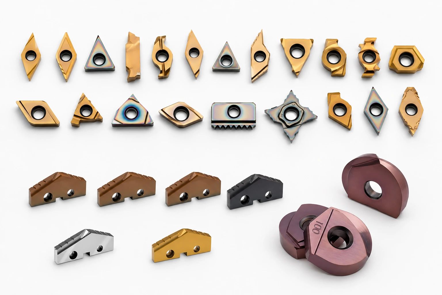 Selection of carbide cutting inserts in different shapes and coatings